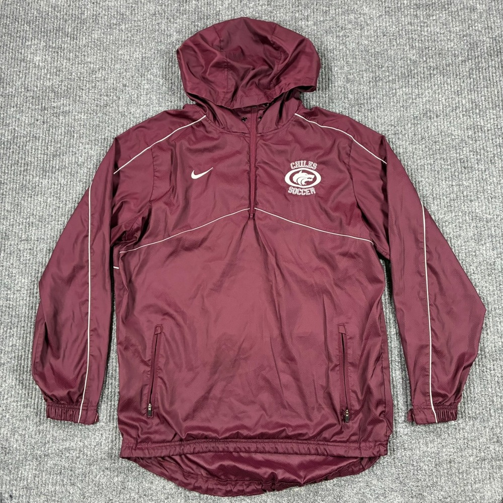 Nike Chiles Soccer Womens Small Maroon Hooded 1/4 Zip Windbreaker Jacket